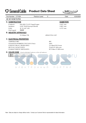 C7102A datasheet - 2C 18 7/.0152 TC PVC