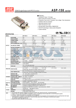 ASP-150_11 datasheet - 150W Single Output with PFC Function