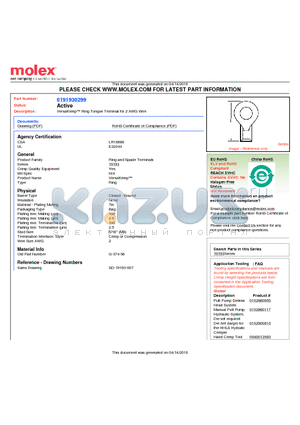 0191930299 datasheet - VersaKrimp Ring Tongue Terminal for 2 AWG Wire