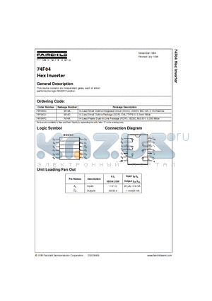 74F04 datasheet - Hex Inverter