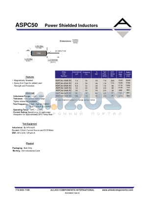 ASPC50-101K-RC datasheet - Power Shielded Inductors