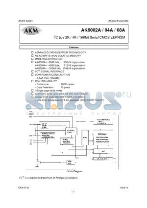 AK6002AV datasheet - I2C BUS 2K/4K/16K BIT SERIAL CMOS EEPROM