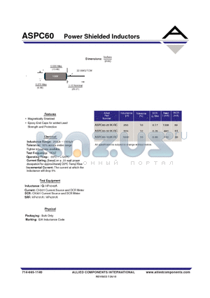 ASPC60-102K-RC datasheet - Power Shielded Inductors