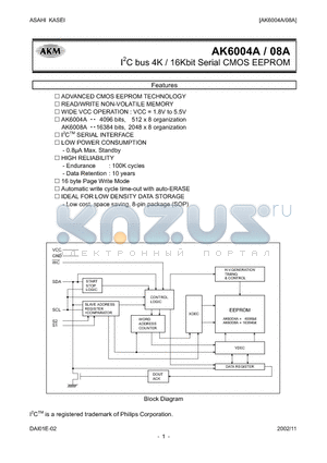 AK6008A datasheet - I2C bus 4K / 16Kbit Serial CMOS EEPROM