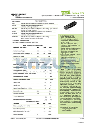 C75-2S datasheet - Optically Isolated 1.0A with Short-Circuit Protection & Trip Status DC Solid-State Relay