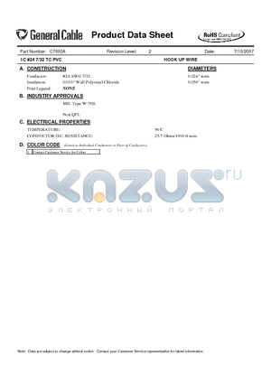 C7600A datasheet - 1C #24 7/32 TC PVC HOOK UP WIRE