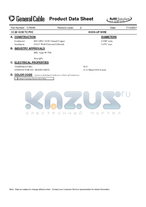 C7604A datasheet - 1C 20 10/30 TC PVC HOOK-UP WIRE