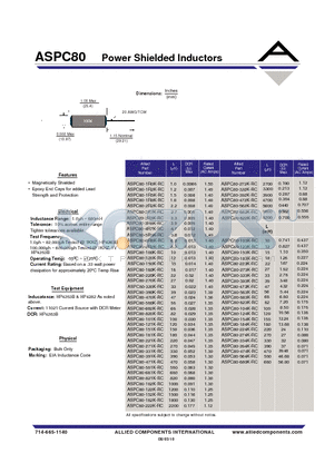 ASPC80-221K-RC datasheet - Power Shielded Inductors