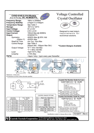CVXO-014S datasheet - Voltage Controlled Crystal Oscillator 8 & 14 Pin Dip, 5V, HCMOS/TTL