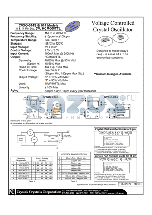 CVXO-014SBE-25-44.768 datasheet - Voltage Controlled Crystal Oscillator 8 & 14 Pin Dip, 5V, HCMOS/TTL