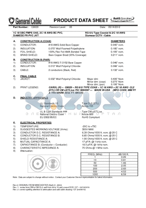 C8029 datasheet - RG 6/U Type Coaxial & 2/C 18 AWG Siamese CCTV - Cable
