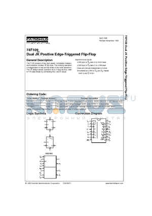 74F109PC datasheet - Dual JK Positive Edge-Triggered Flip-Flop