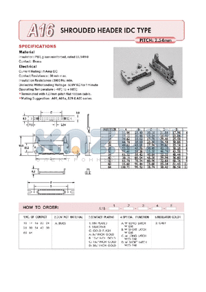 A16 datasheet - SHROUDED HEADER IDC TYPE