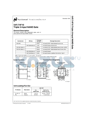 74F10PC datasheet - Triple 3-Input NAND Gate