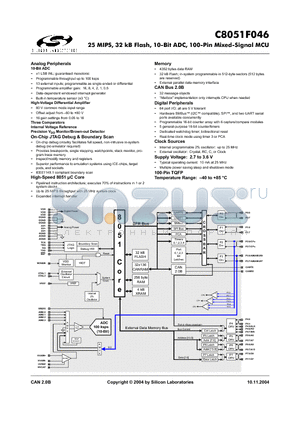 C8051F046 datasheet - 25 MIPS, 32 kB Flash, 10-Bit ADC, 100-Pin Mixed-Signal MCU