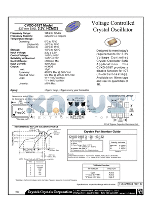 CVXO-018T50 datasheet - Voltage Controlled Crystal Oscillator