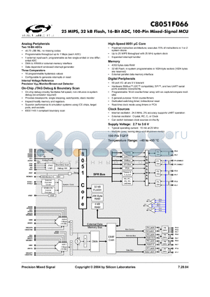C8051F066 datasheet - 25 MIPS, 32 kB Flash, 16-Bit ADC, 100-Pin Mixed-Signal MCU