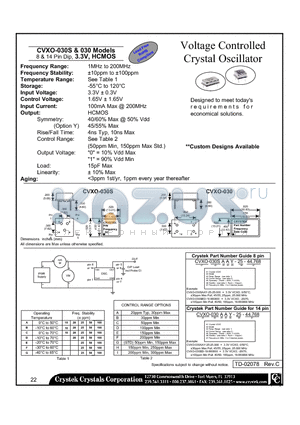 CVXO-030AHY-25-44.768 datasheet - Voltage Controlled Crystal Oscillator 8 & 14 Pin Dip, 3.3V, HCMOS