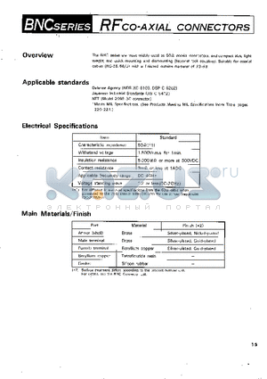 BNC-UPA datasheet - RFCO-AXIAL CONNECTORS