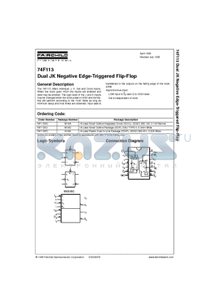 74F113PC datasheet - Dual JK Negative Edge-Triggered Flip-Flop