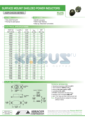 ASPI-0403S-103M datasheet - SURFACE MOUNT SHIELDED POWER INDUCTORS