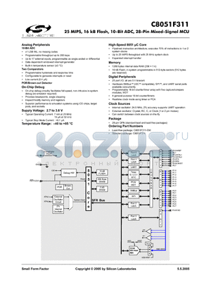 C8051F311-GM datasheet - 25 MIPS, 16 kB Flash, 10-Bit ADC, 28-Pin Mixed-Signal MCU