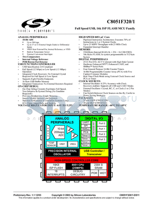 C8051F321 datasheet - Full Speed USB, 16k ISP FLASH MCU Family