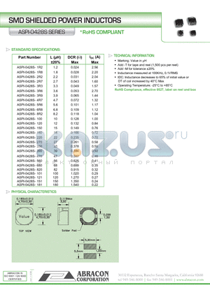 ASPI-0428S-3R6 datasheet - SMD SHIELDED POWER INDUCTORS