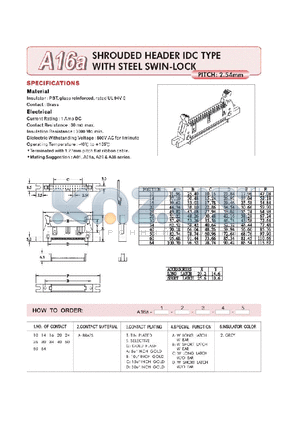 A16A10AGB2 datasheet - SHROUDED HEADER IDC TYPE WITH STEEL SWIN-LOCK