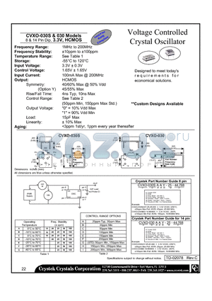 CVXO-030SAEY-25-44.768 datasheet - Voltage Controlled Crystal Oscillator 8 & 14 Pin Dip, 3.3V, HCMOS