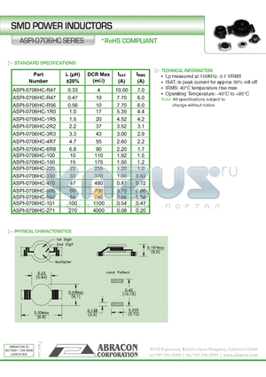 ASPI-0706HC-150 datasheet - SMD POWER INDUCTORS