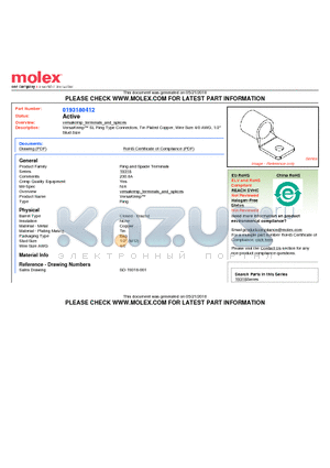 0193180412 datasheet - VersaKrimp SL Ring Type Connectors, Tin Plated Copper, Wire Size 4/0 AWG, 1/2