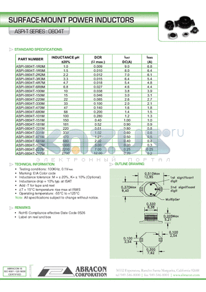 ASPI-0804T-101M datasheet - SURFACE-MOUNT POWER INDUCTORS