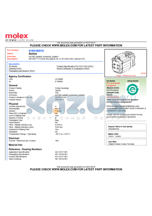 0194180019 datasheet - MX150L 4 Circuit Receptacle for 14-16 AWG Wire, without CPA