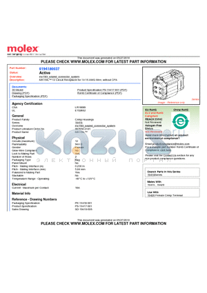 0194180037 datasheet - MX150L 12 Circuit Receptacle for 14-16 AWG Wire, without CPA