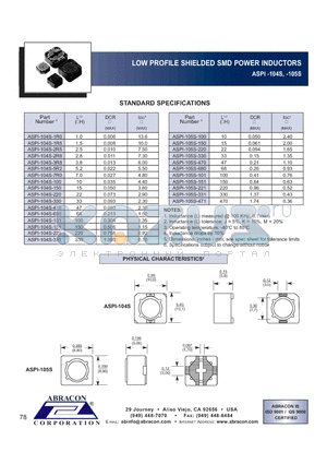 ASPI-104S-220 datasheet - LOW PROFILE SHIELDED SMD POWER INDUCTORS