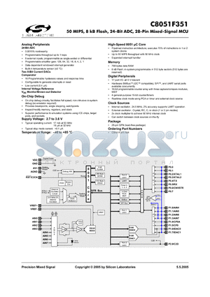 C8051F351 datasheet - 50 MIPS, 8 kB Flash, 24-Bit ADC, 28-Pin Mixed-Signal MCU