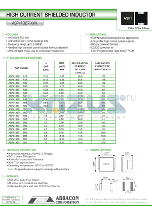 ASPI-1367-1R5 datasheet - HIGH CURRENT SHIELDED INDUCTOR