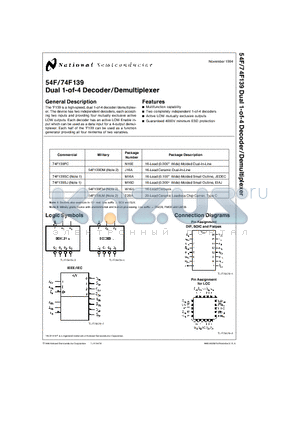 74F139SJ datasheet - Dual 1-of-4 Decoder/Demultiplexer