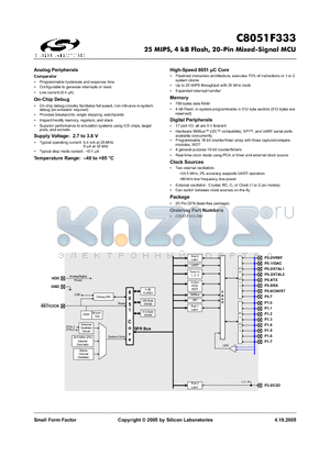 C8051F333-GM datasheet - 25 MIPS, 4 kB Flash, 20-Pin Mixed-Signal MCU