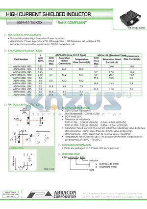 ASPI-4118-XXX datasheet - HIGH CURRENT SHIELDED INDUCTOR