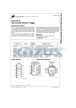 74F14 datasheet - Hex Inverter Schmitt Trigger