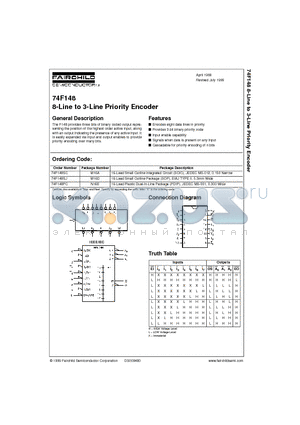74F148PC datasheet - 8-Line to 3-Line Priority Encoder