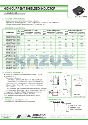 ASPI-4122L-1R4 datasheet - HIGH CURRENT SHIELDED INDUCTOR
