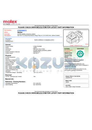 0194350813 datasheet - MX150L 8 Circuit Rear Mount Flange Plug for 14-16 AWG Wire, without Gasket