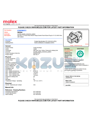 0194360411 datasheet - MX150L 4 Circuit Rear Mount Flange Sealed Panel Mount Plug for 10-12 AWG Wirewith Gasket