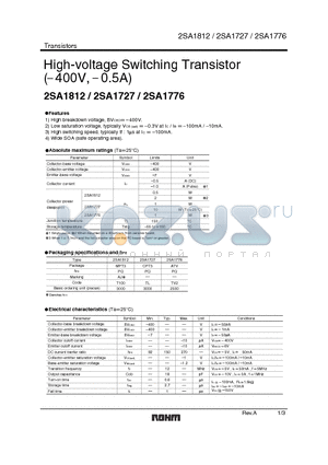 A1776 datasheet - High-voltage Switching Transistor (-400V, -0.5A)