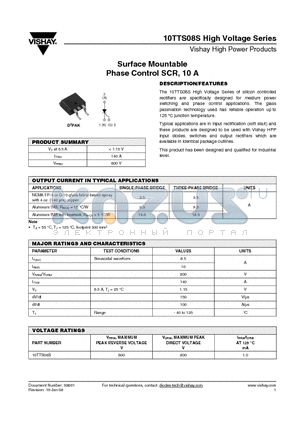 10TTS08STRR datasheet - Surface Mountable Phase Control SCR, 10 A