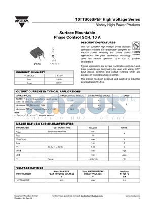 10TTS08STRRPBF datasheet - Surface Mountable Phase Control SCR, 10 A