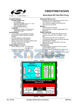 C8051F301 datasheet - Mixed Signal ISP Flash MCU Family